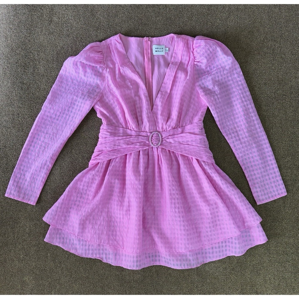 Hello Molly First Impressions Mini Dress XL US 10 V-Neck Belt Buckle Long Sleeve - Picture 2 of 14